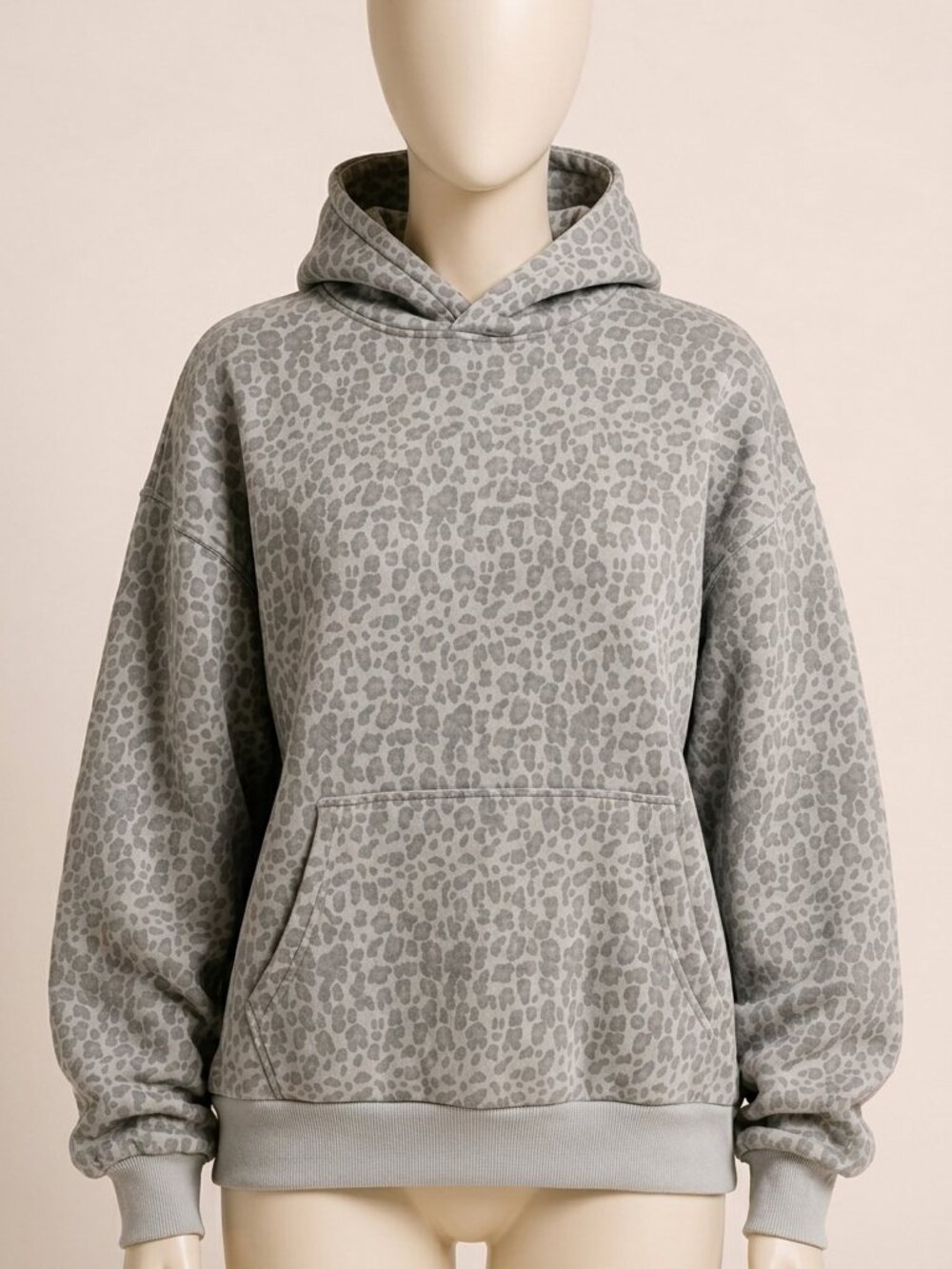 AUTOMET Women's Oversized Fleece Hoodie Leopard Gray S Pullover Pocket Casual